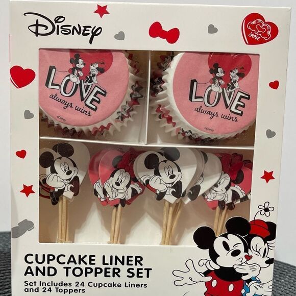 Disney Mickey & Minnie Cupcake Liners & Toppers set of 48 and Cupcake stand NWT - Picture 3 of 5
